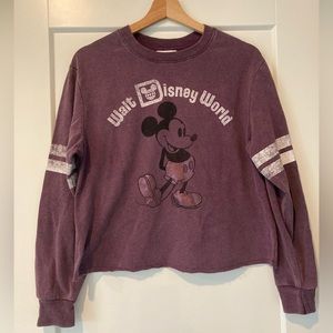 Disney Parks Distressed Long Sleeve Crop Top Mickey Mouse